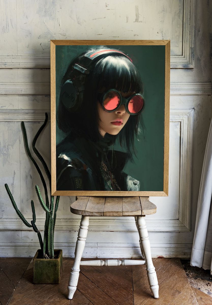 Cyberpunk Girl Portrait Print. — room view 1