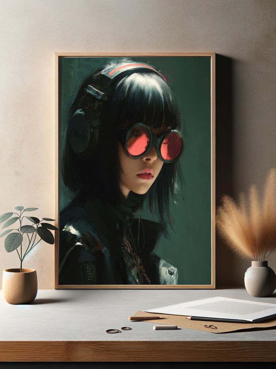 Cyberpunk Girl Portrait Print. — room view 2