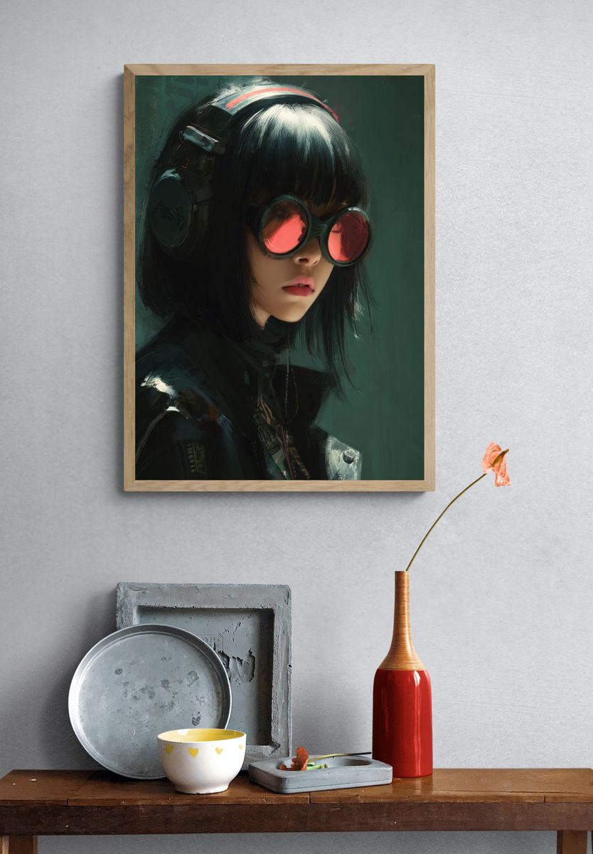 Cyberpunk Girl Portrait Print. — room view 3