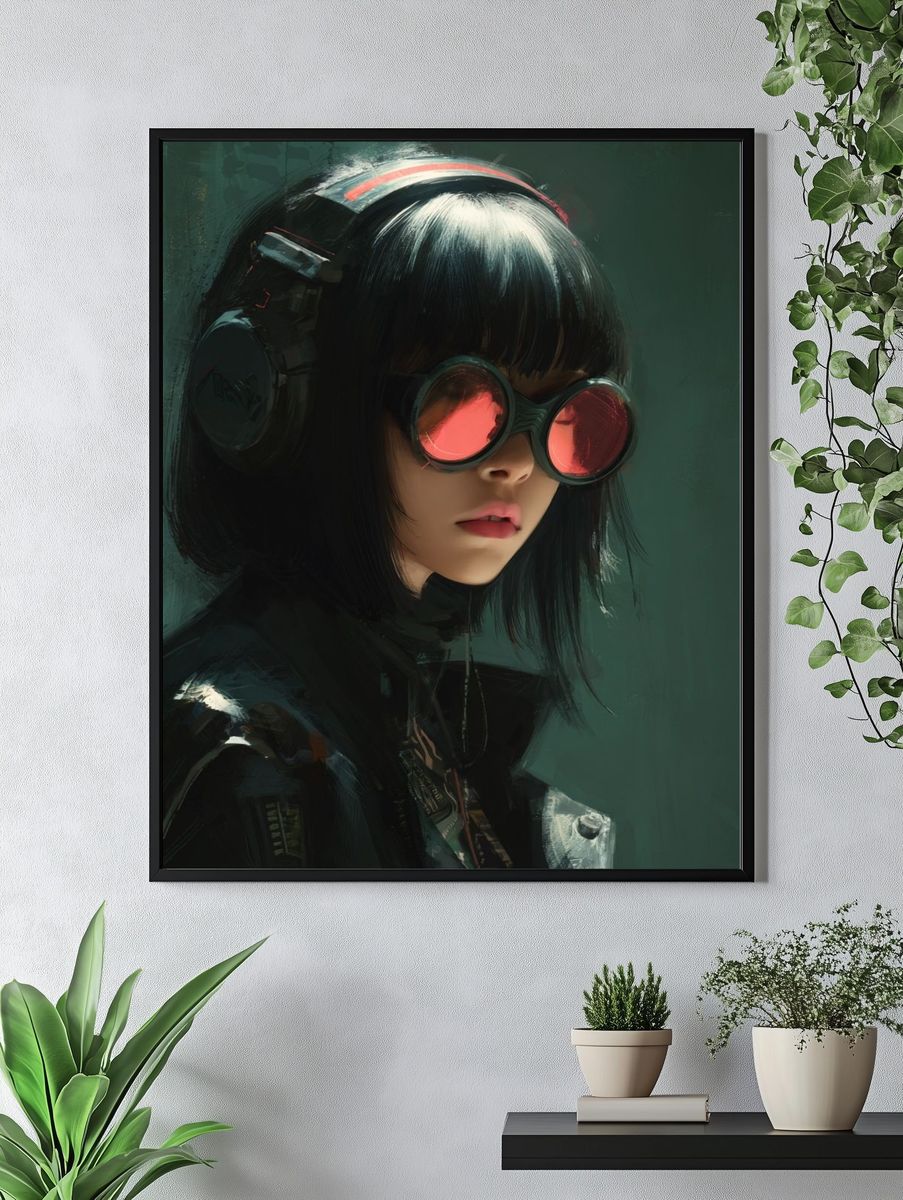 Cyberpunk Girl Portrait Print. — room view 4