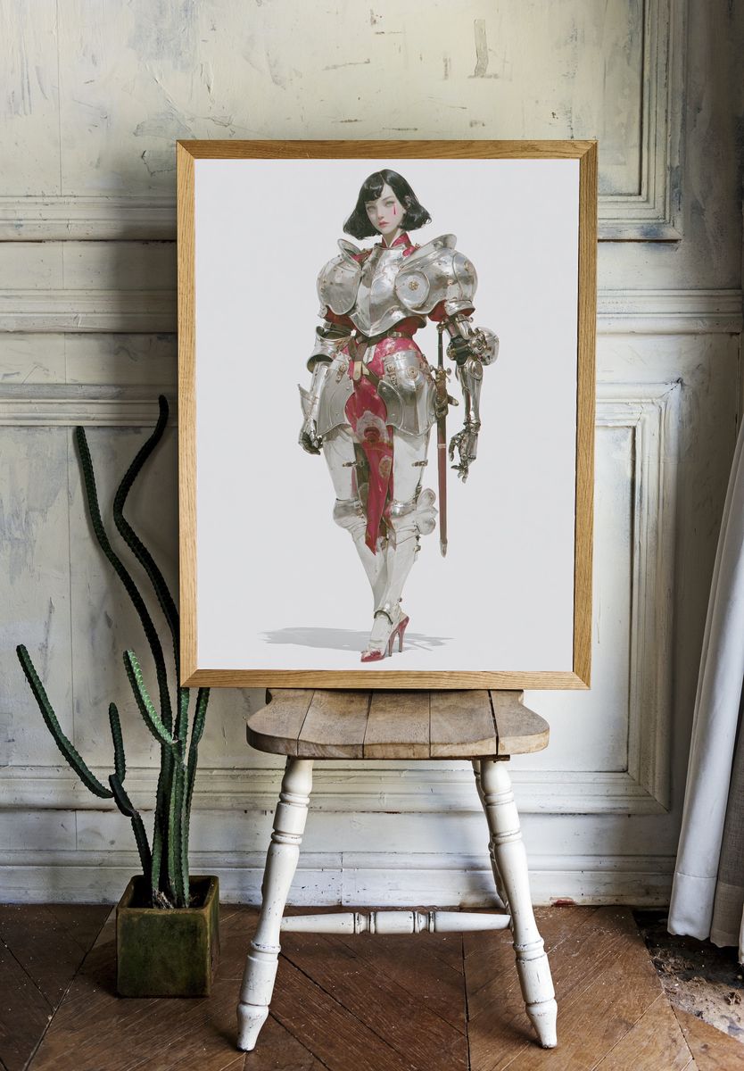 Armored Cyberpunk Woman Illustration Poster. room preview
