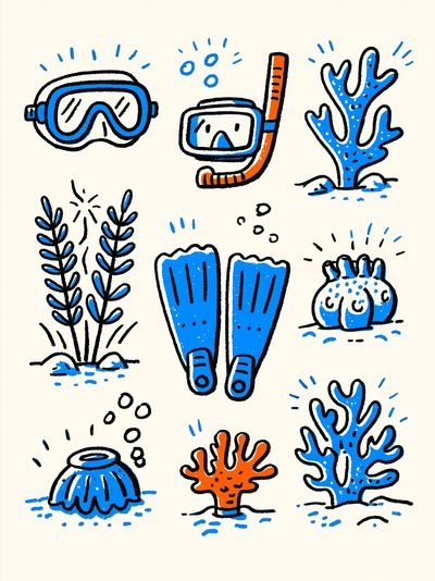 Snorkeling Doodles Illustration Poster. poster print
