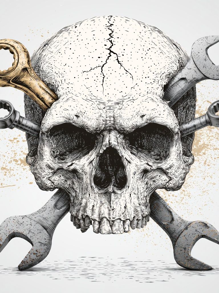 Skull and Wrenches Illustration Poster. poster detail