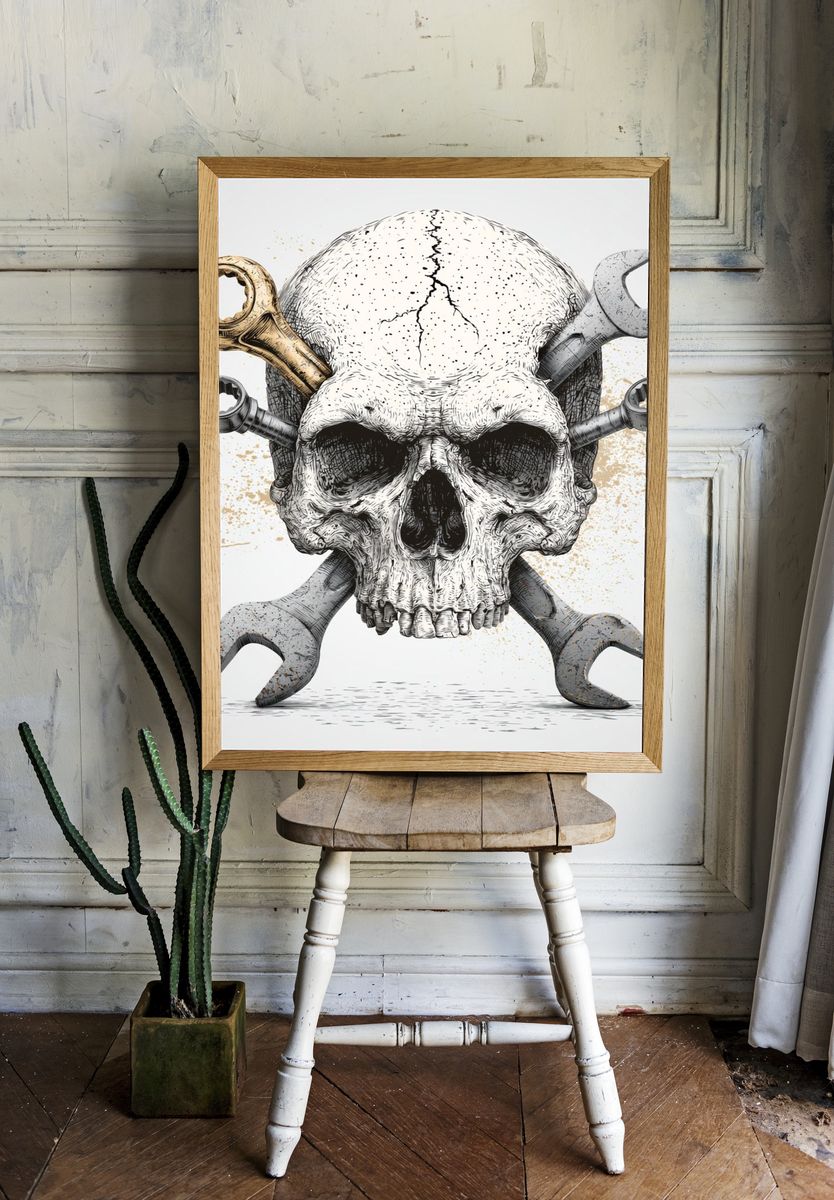 Skull and Wrenches Illustration Poster. room preview