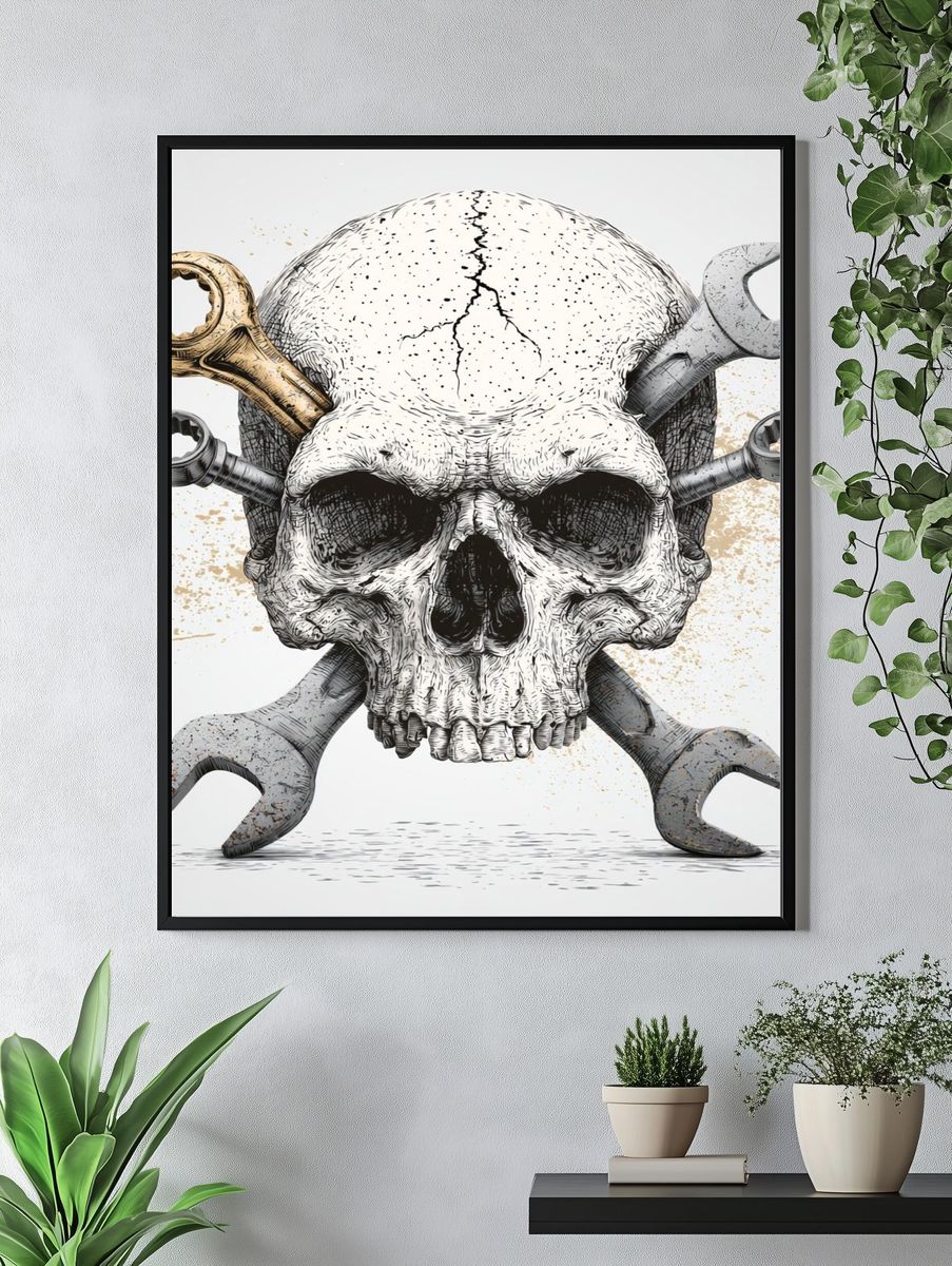 Skull and Wrenches Illustration Poster. — room view 4