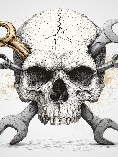 Skull and Wrenches Illustration Poster. poster