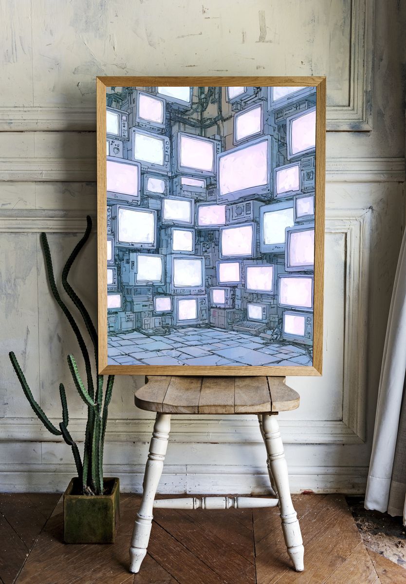 Retro TV Wall Illustration Poster. room preview