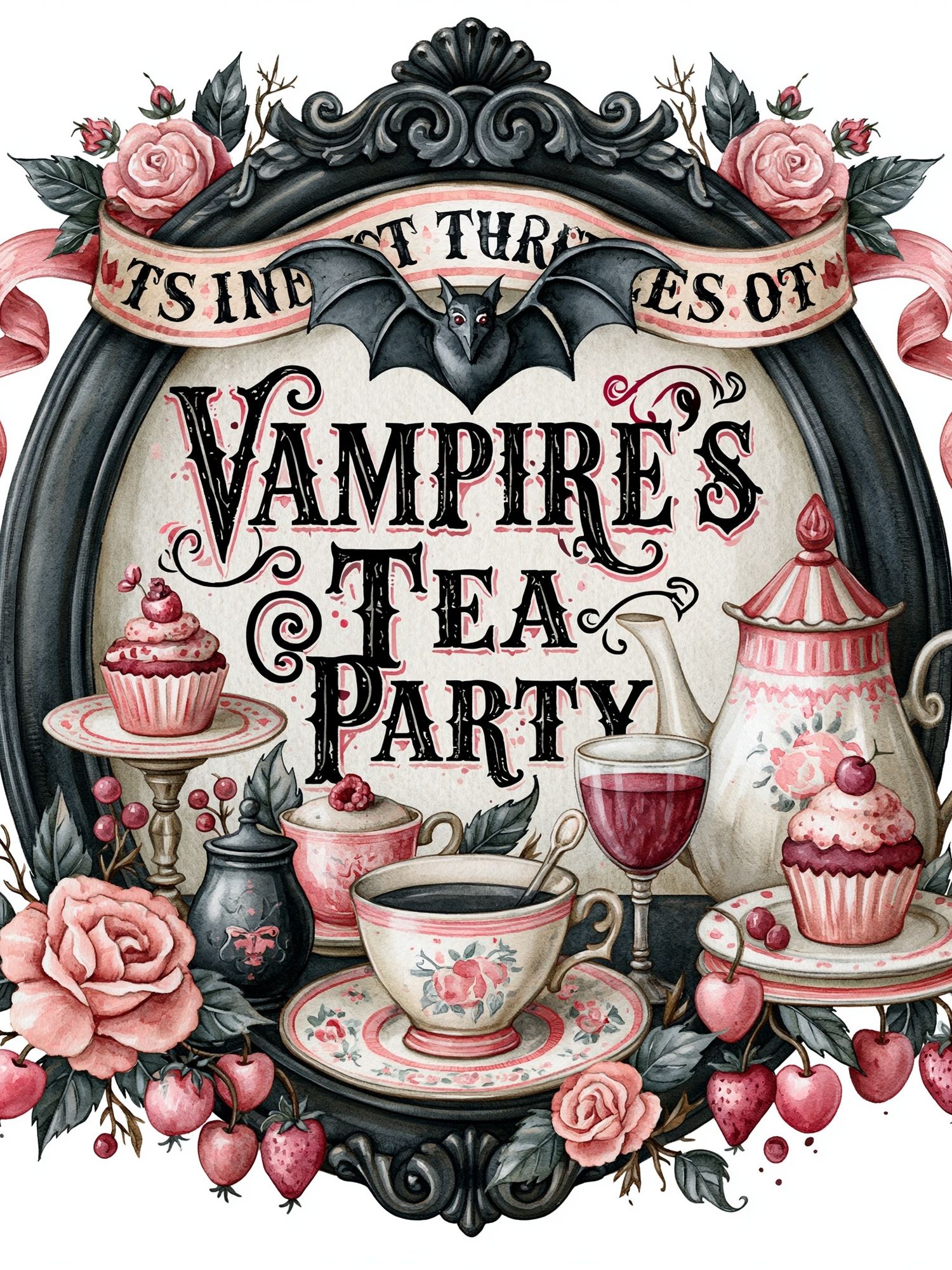 Vampire Tea Party Illustration Poster. poster detail