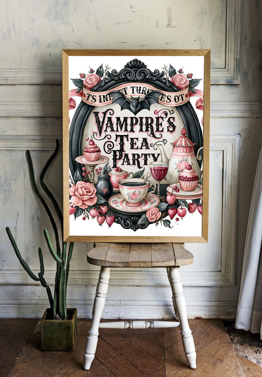 Vampire Tea Party Illustration Poster. — room view 1