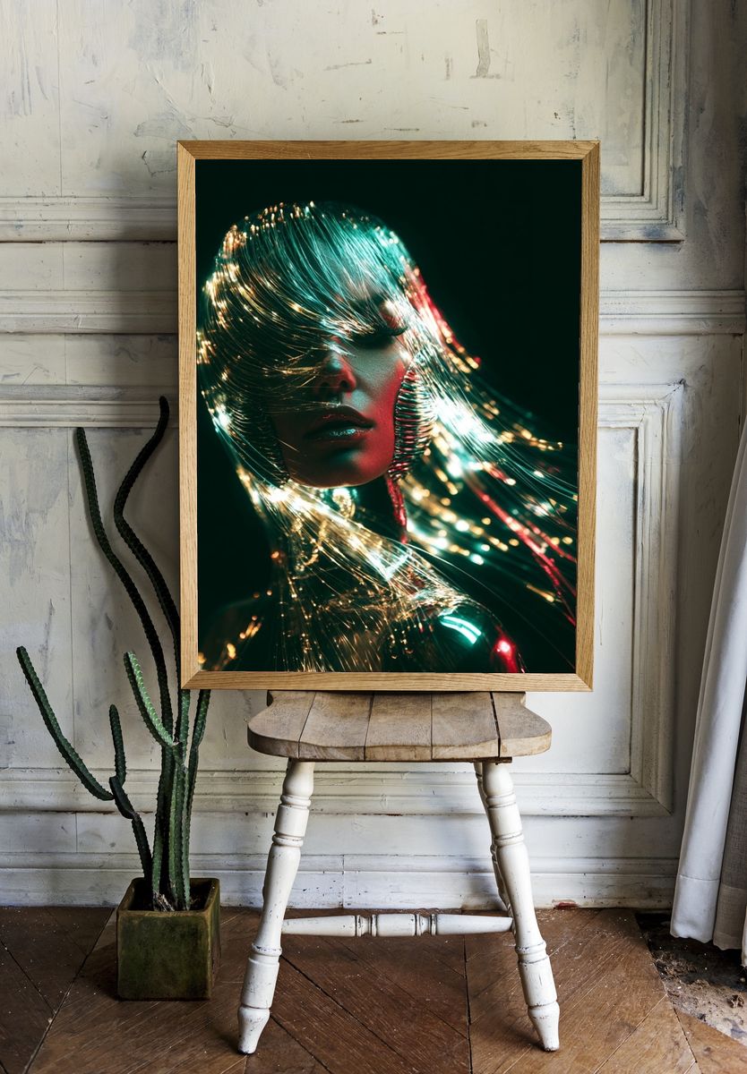 Neon Fiber Portrait Print. room preview