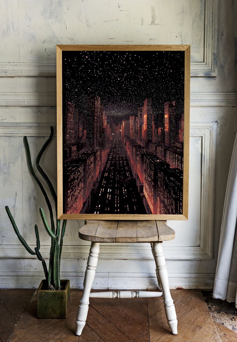 Futuristic City Skyline Night Poster. — room view 1
