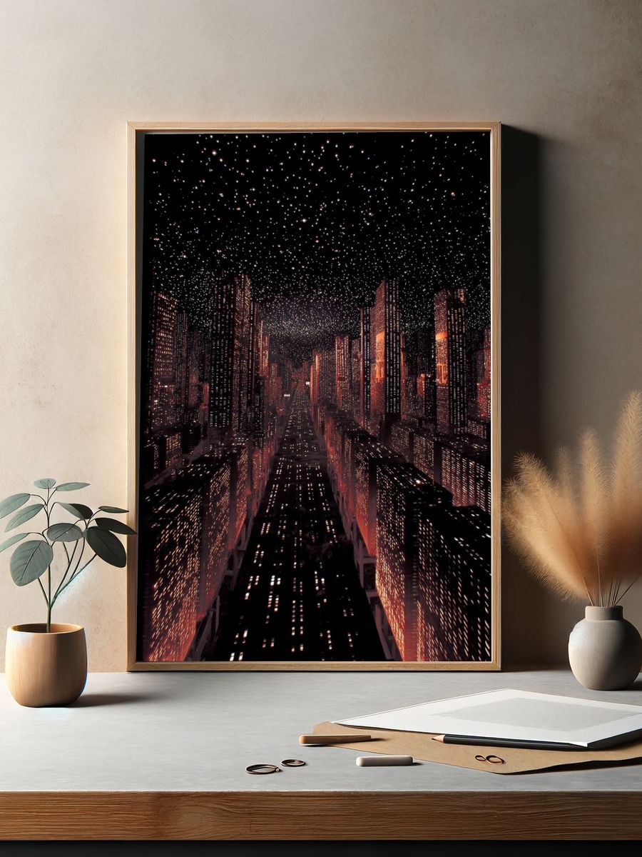 Futuristic City Skyline Night Poster. — room view 2