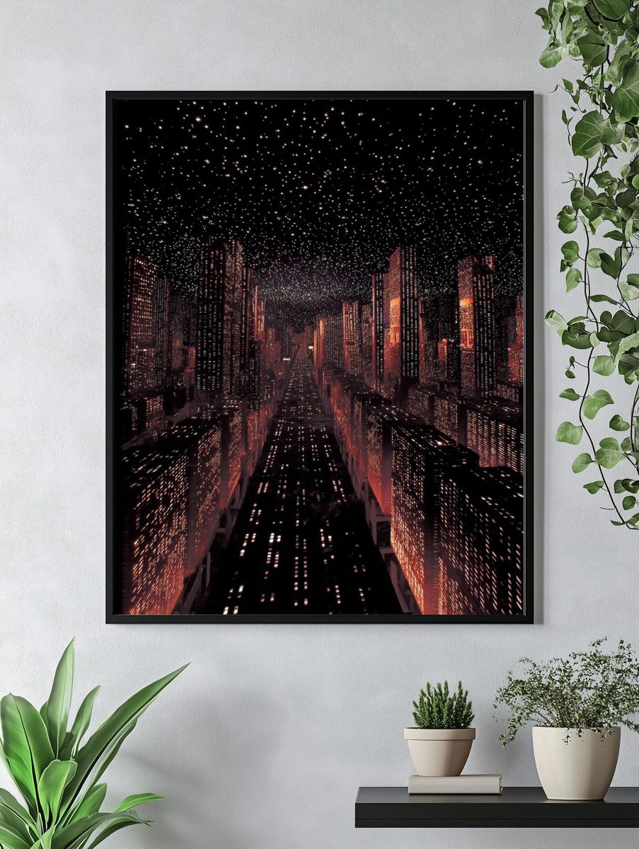 Futuristic City Skyline Night Poster. — room view 4