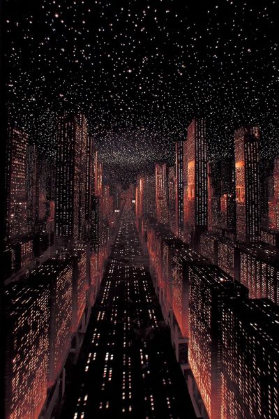 Futuristic City Skyline Night Poster.