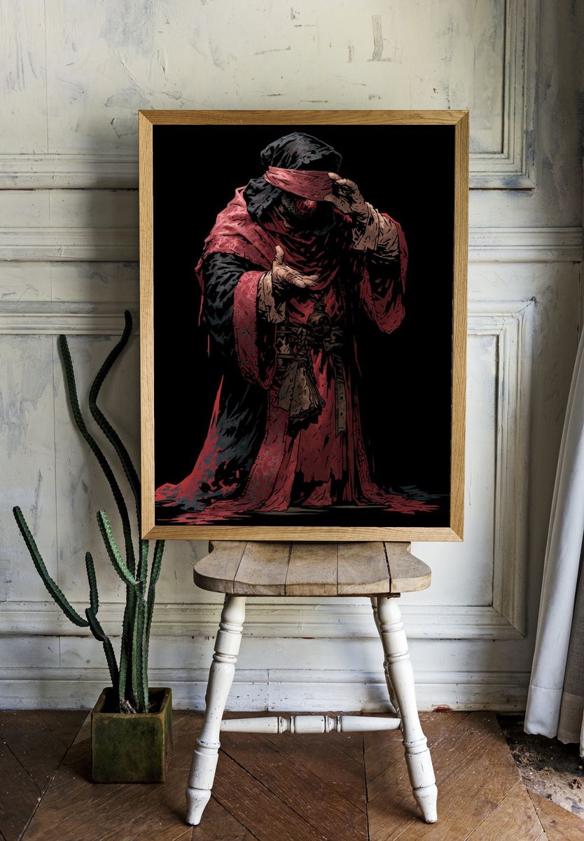 Blindfolded Figure Digital Art Poster. — room view 1