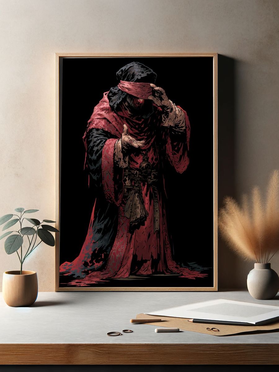 Blindfolded Figure Digital Art Poster. — room view 2
