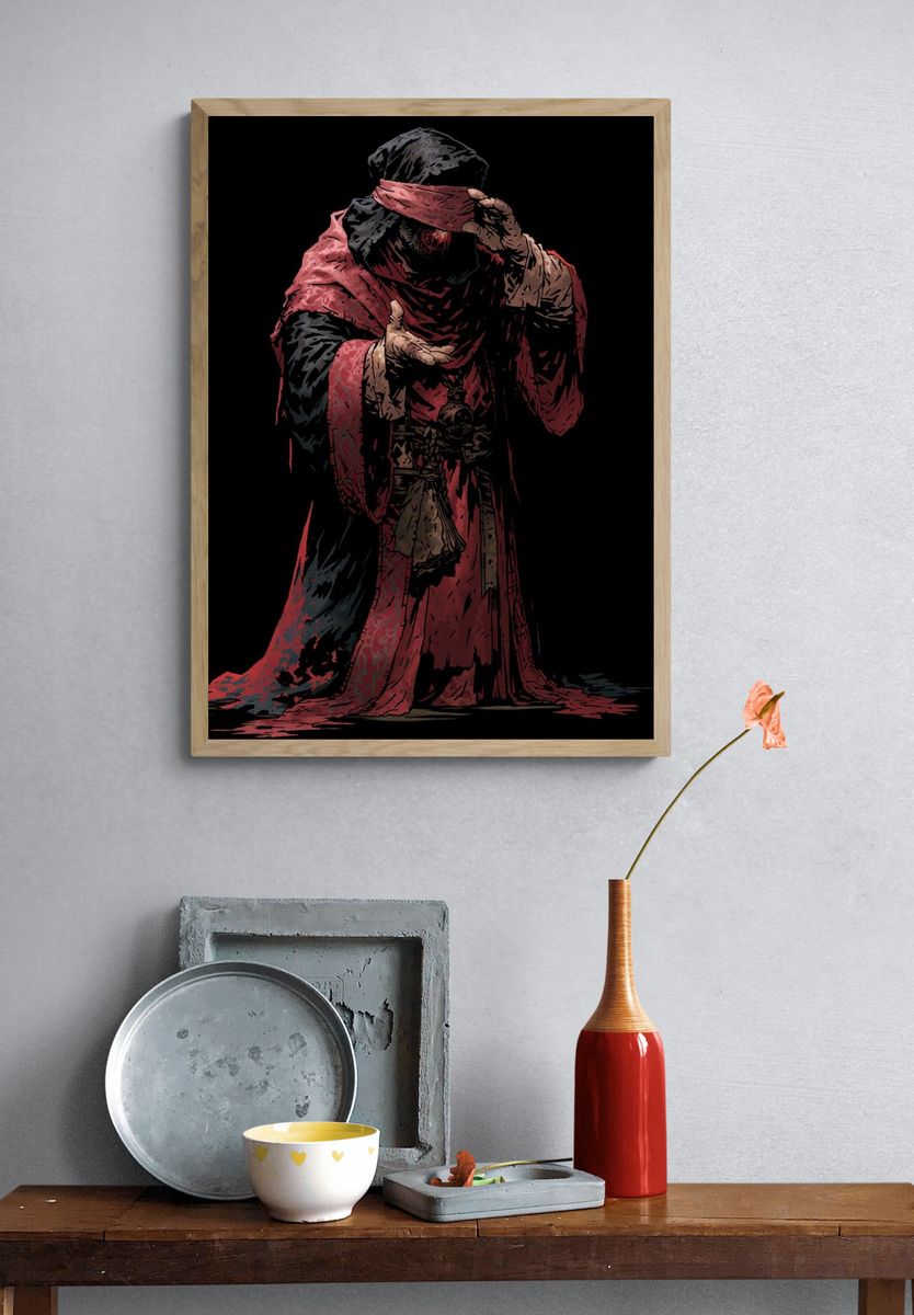 Blindfolded Figure Digital Art Poster. — room view 3