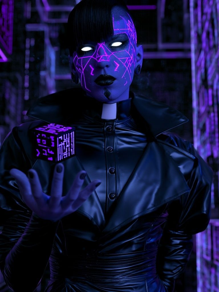 Cyberpunk Neon Portrait Print. poster — illustration art