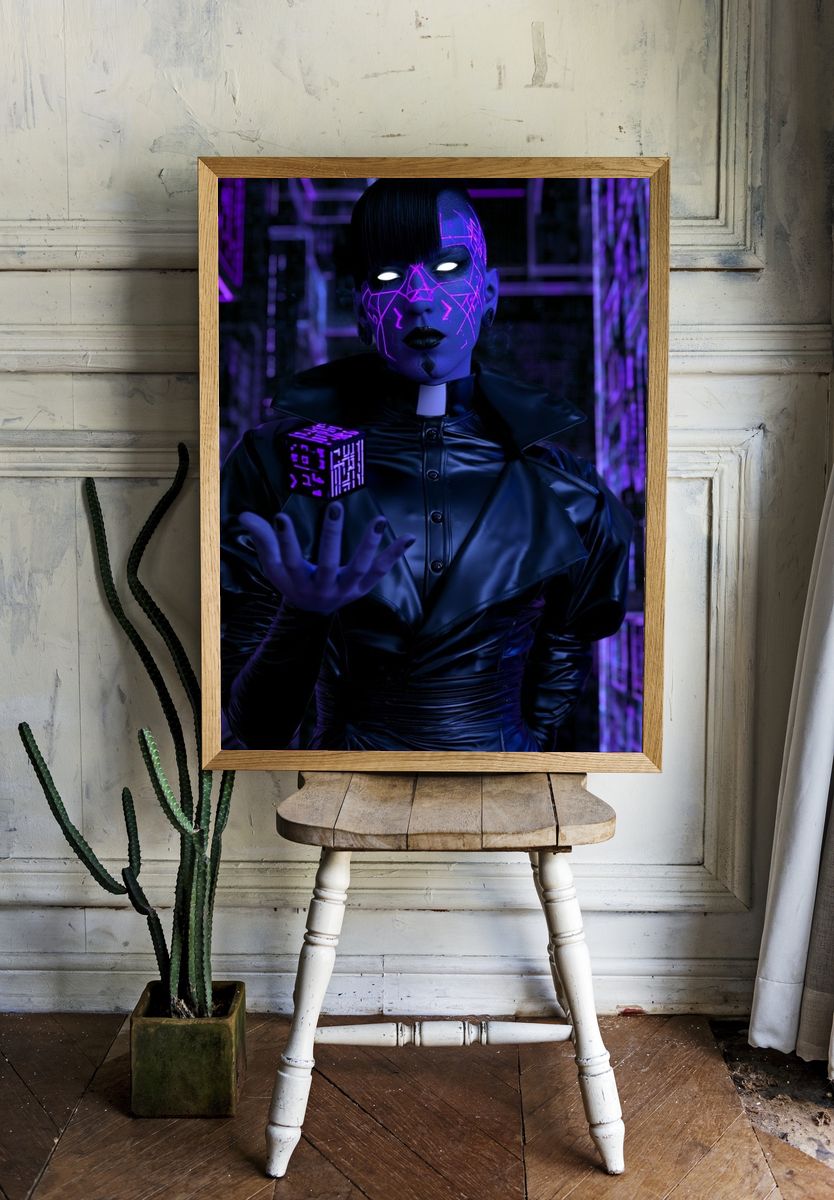 Cyberpunk Neon Portrait Print. room preview