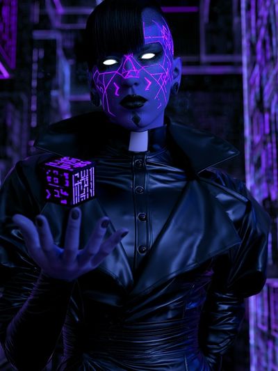 Cyberpunk Neon Portrait Print.