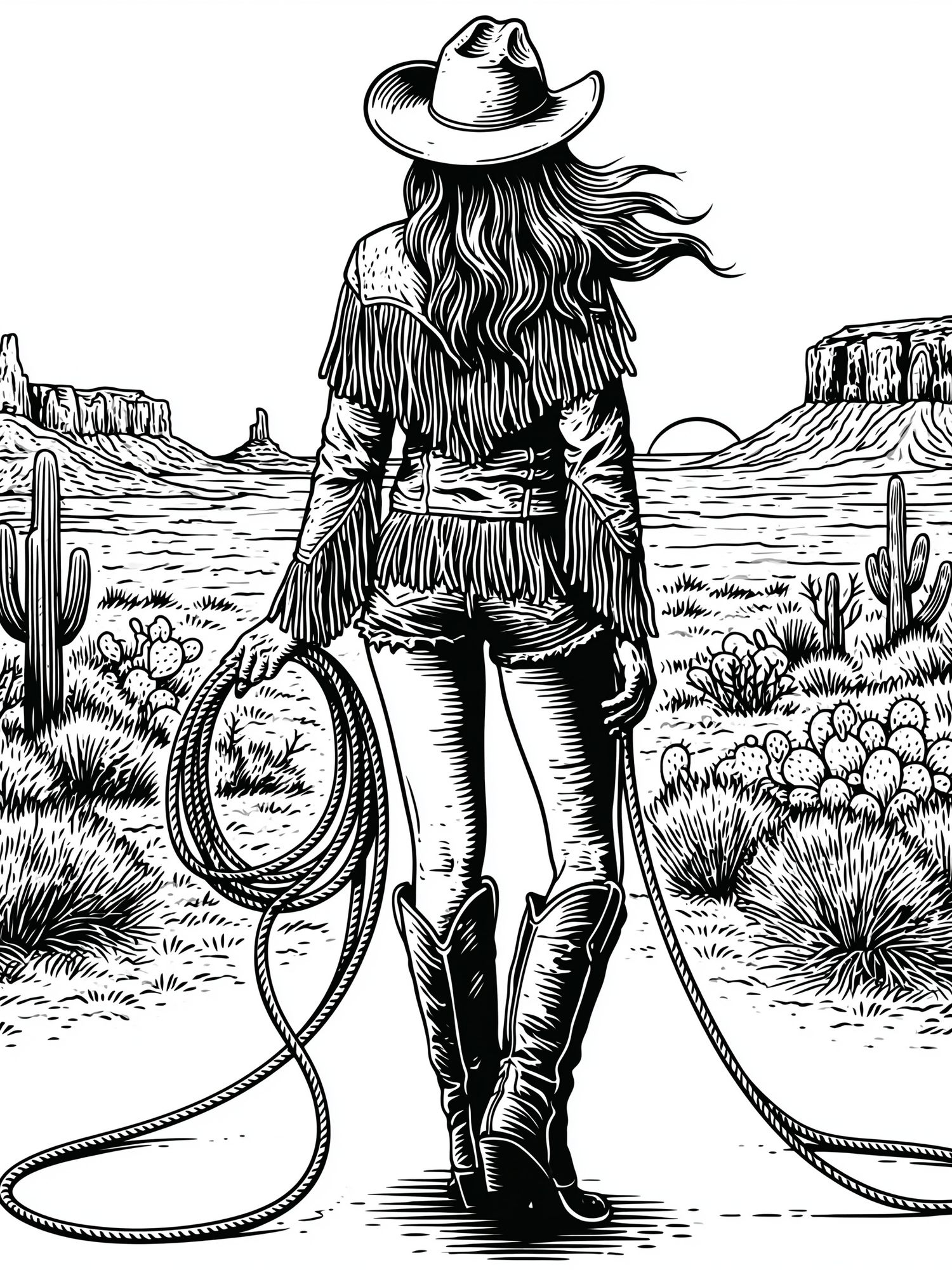 Cowgirl Desert Line Art Poster. poster — illustration art