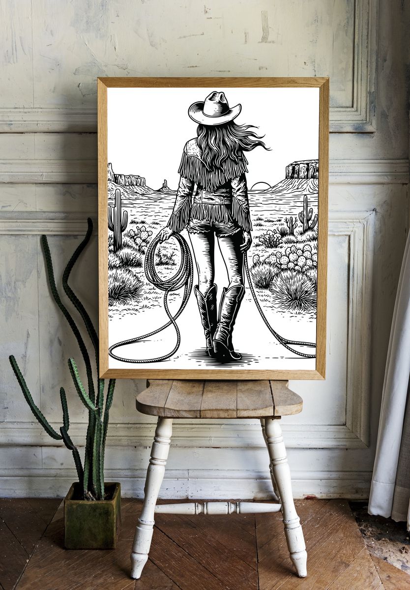 Cowgirl Desert Line Art Poster. room preview