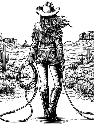 Cowgirl Desert Line Art Poster. poster