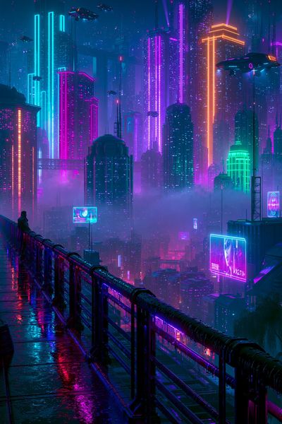 Neon Cyberpunk Cityscape Poster. poster