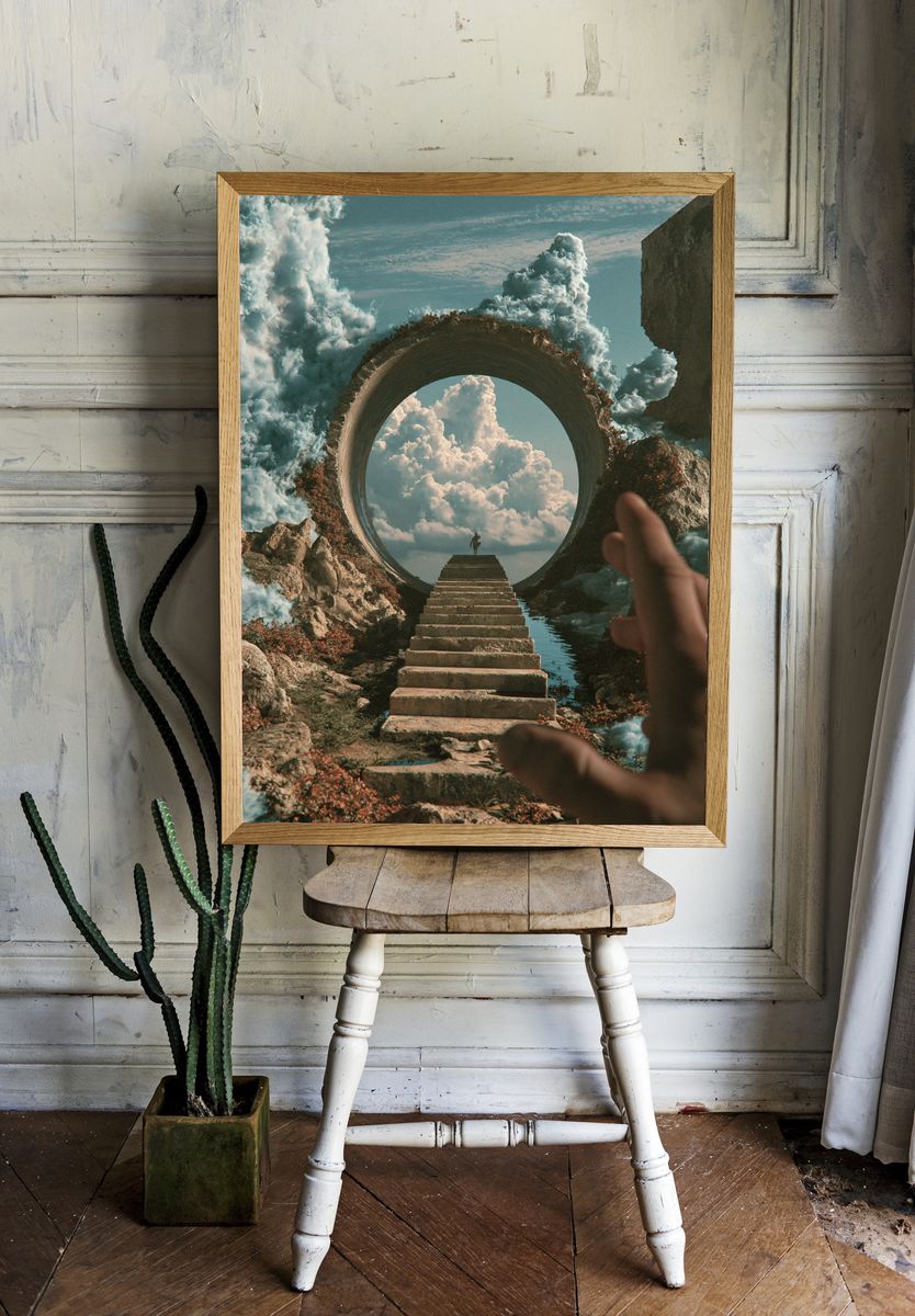 Surreal Portal Stairway Print. room preview