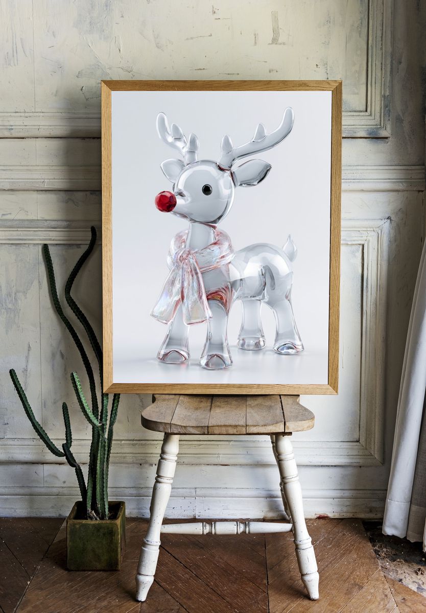 Glass Reindeer Illustration Poster. — room view 1