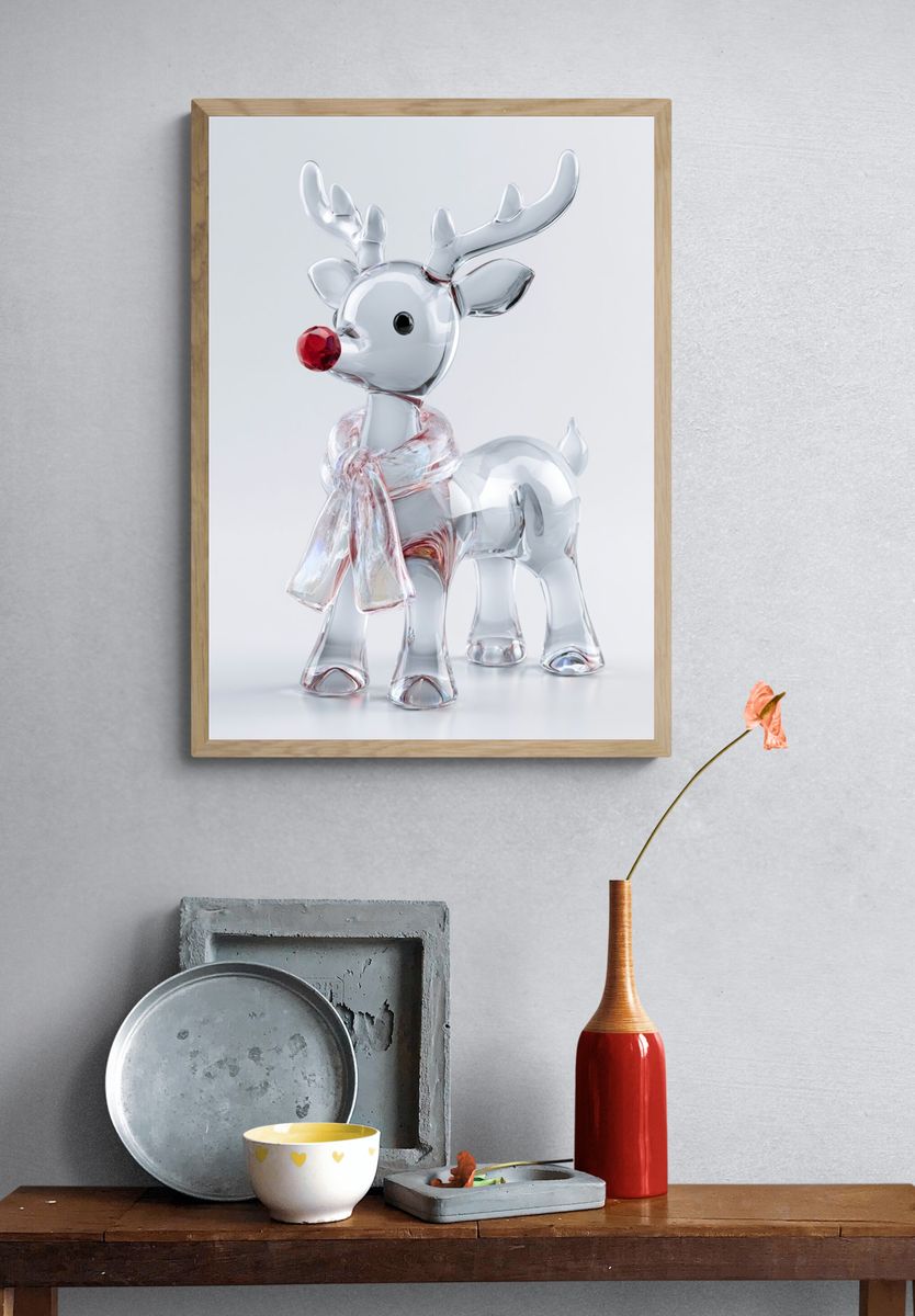 Glass Reindeer Illustration Poster. — room view 3