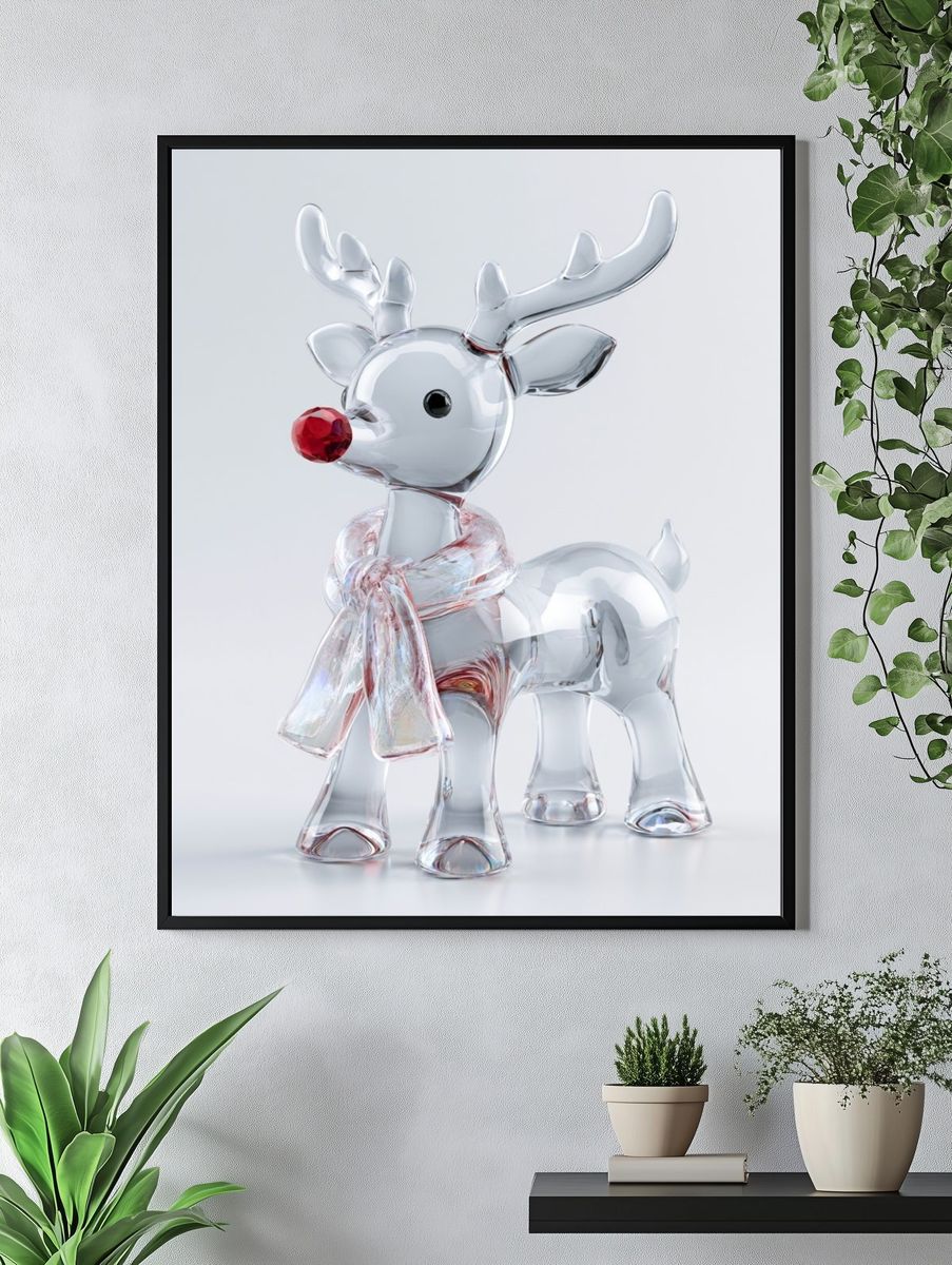 Glass Reindeer Illustration Poster. — room view 4