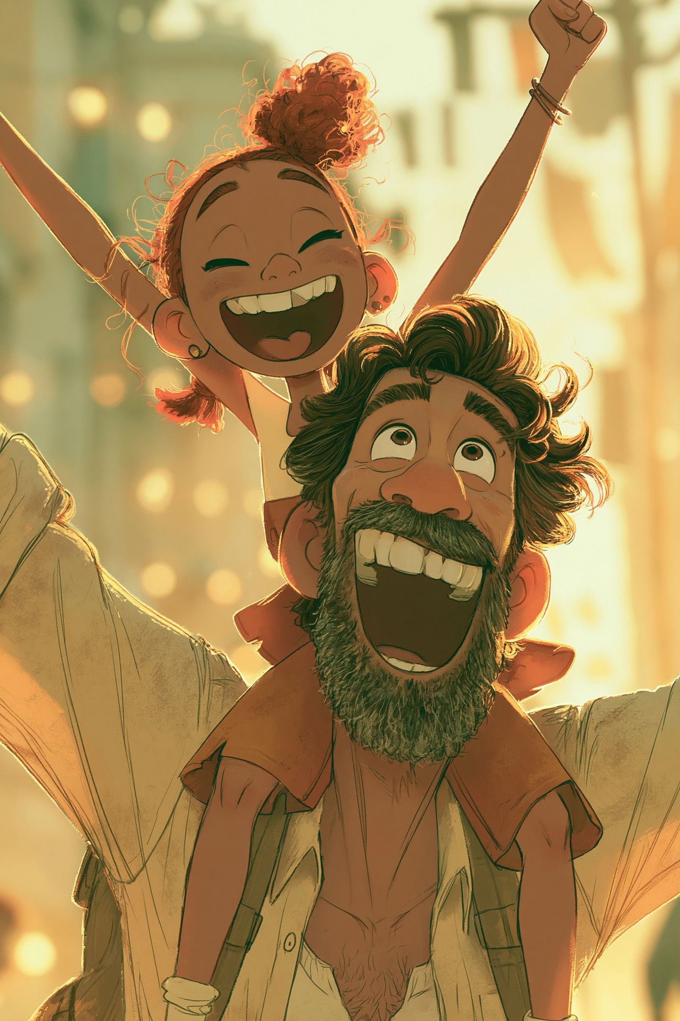 Joyful Father and Child Illustration Poster. poster detail