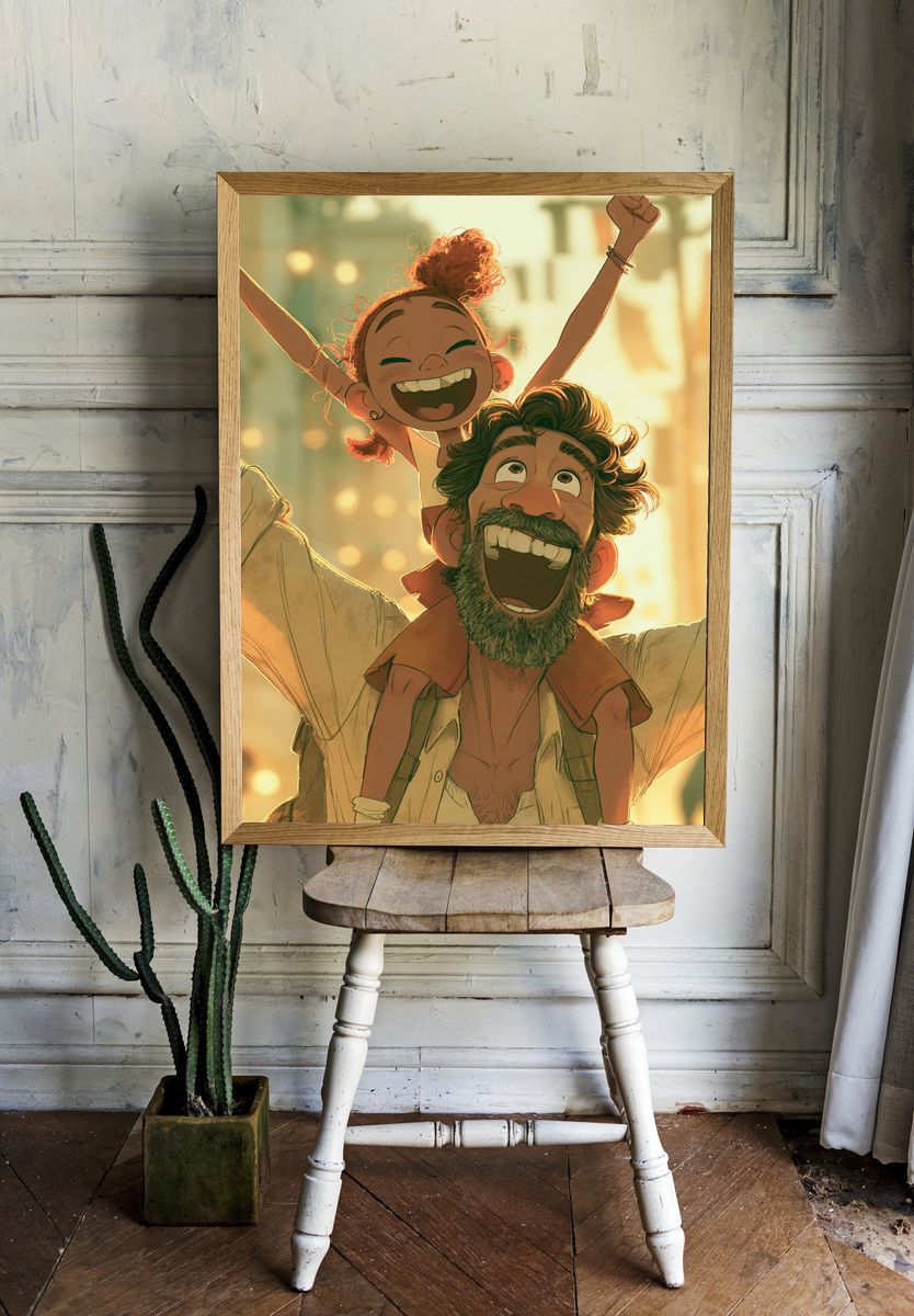 Joyful Father and Child Illustration Poster. room preview