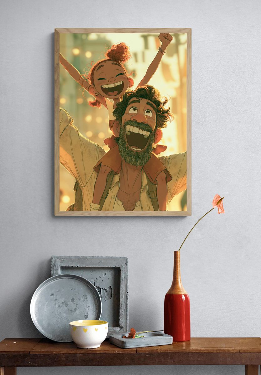 Joyful Father and Child Illustration Poster. — room view 3