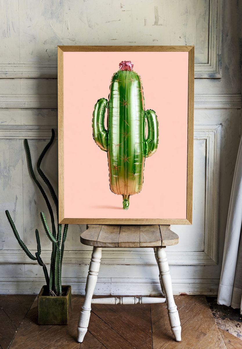 Cactus Balloon Illustration Poster. room preview