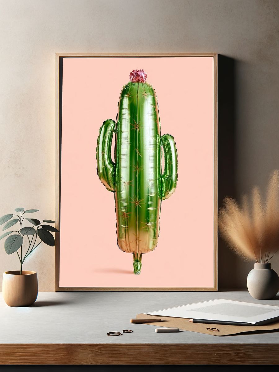 Cactus Balloon Illustration Poster. — room view 2
