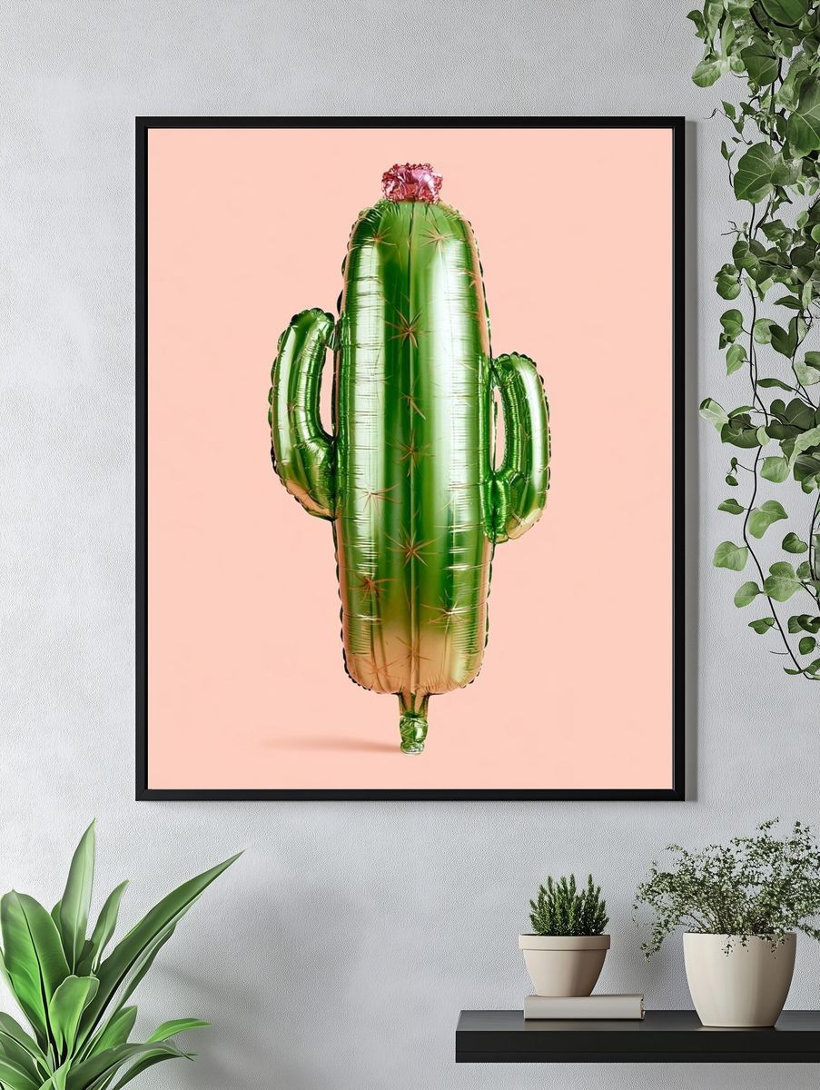 Cactus Balloon Illustration Poster. — room view 4