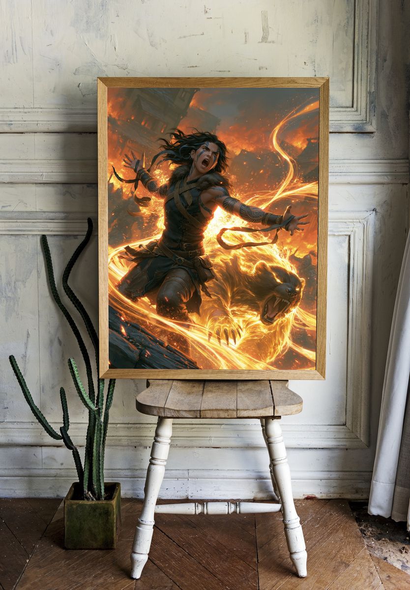 Fire Warrior Beast — Fantasy Print. room preview