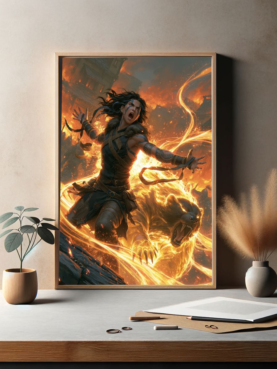 Fire Warrior Beast — Fantasy Print. — room view 2