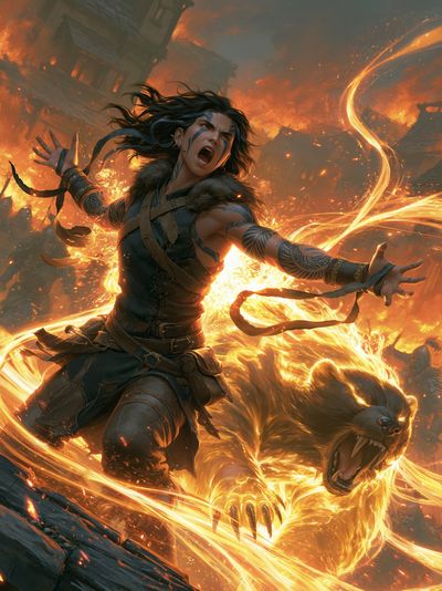 Fire Warrior Beast — Fantasy Print.