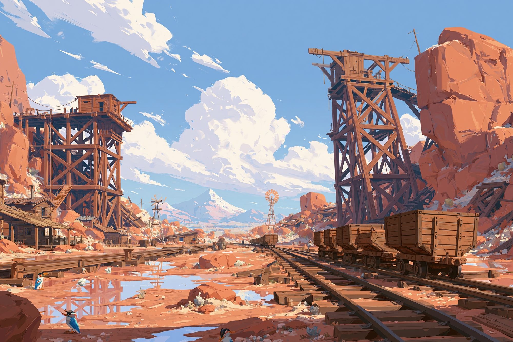Desert Mine Landscape Illustration Poster. poster detail