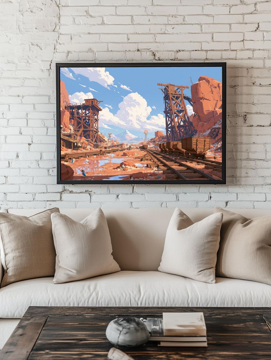 Desert Mine Landscape Illustration Poster. room preview