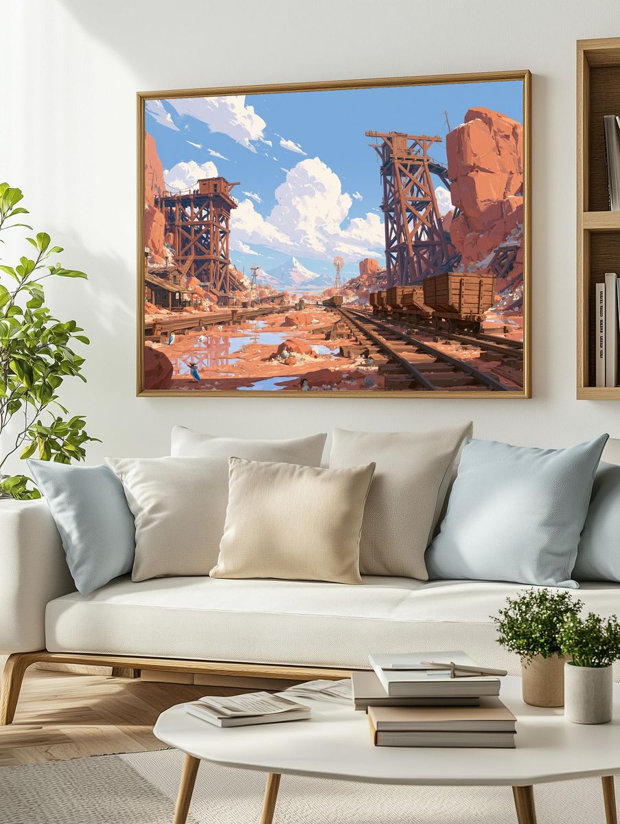 Desert Mine Landscape Illustration Poster. — room view 2