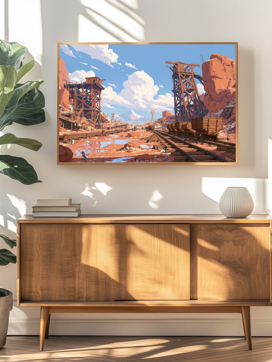 Desert Mine Landscape Illustration Poster. — room view 3