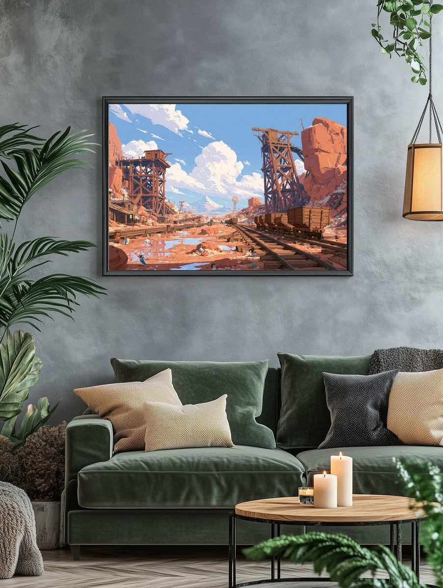 Desert Mine Landscape Illustration Poster. — room view 4
