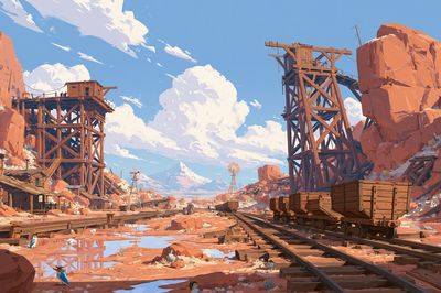 Desert Mine Landscape Illustration Poster.
