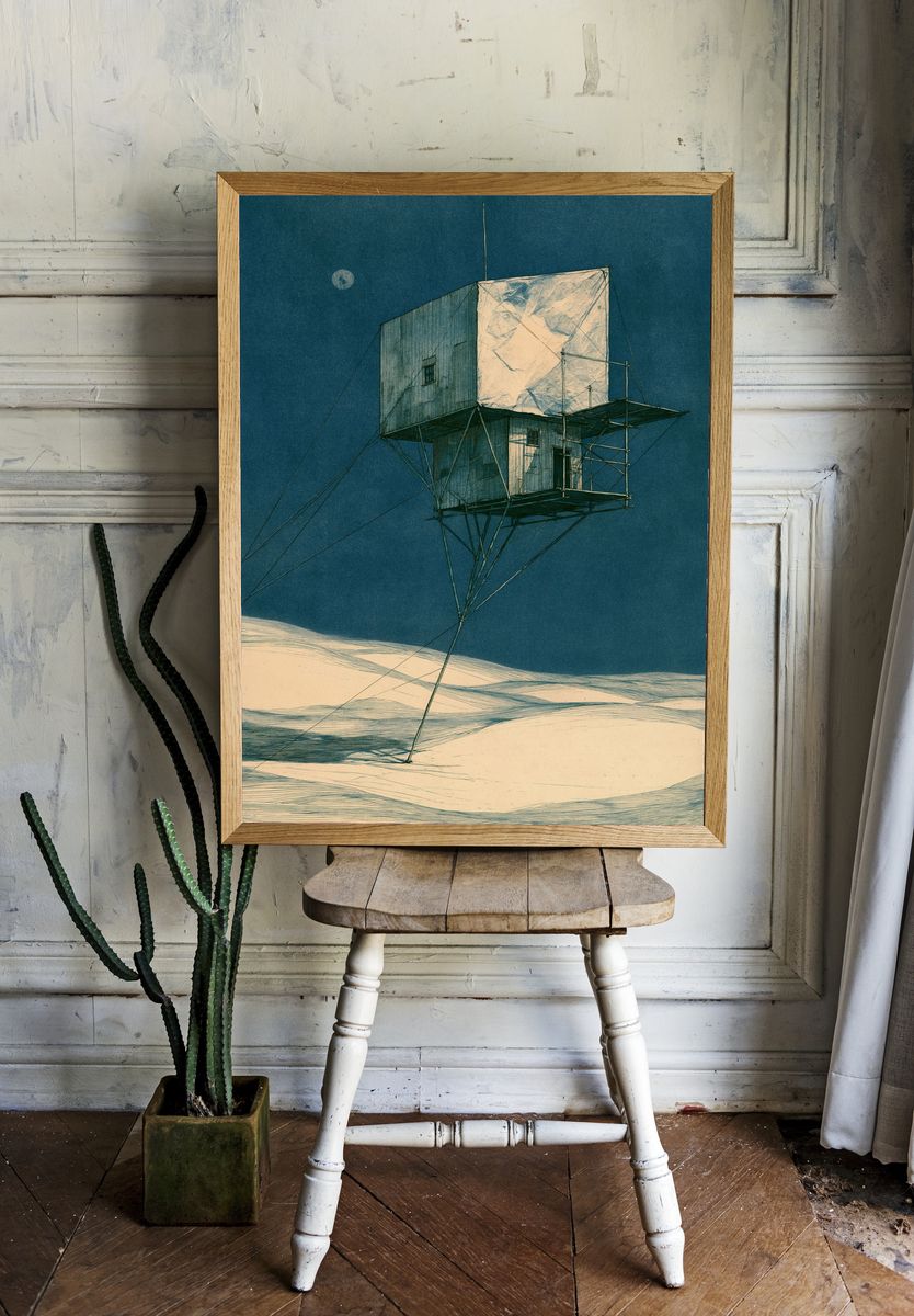 Surreal Desert Tower Illustration Poster. room preview