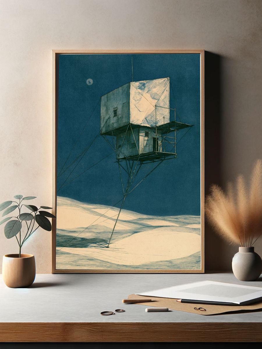 Surreal Desert Tower Illustration Poster. — room view 2