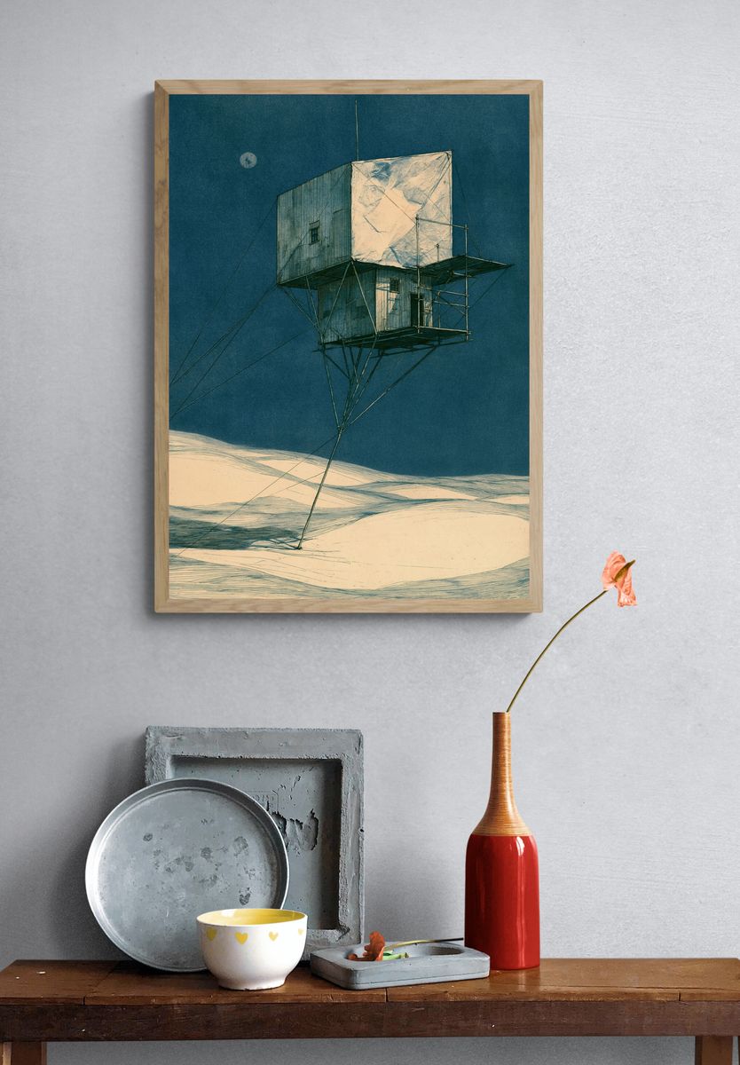 Surreal Desert Tower Illustration Poster. — room view 3